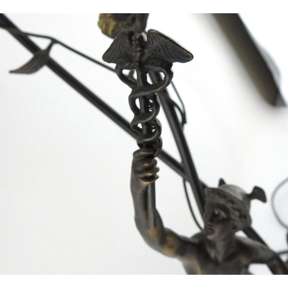 Bronze Figural Mercury Statue Lamp 23" T Floral Medical Staff - Picture 10 of 16